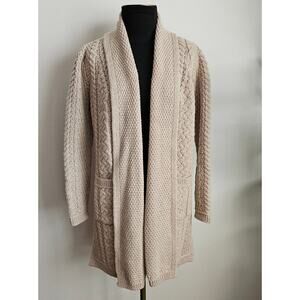 EUC ARAN CRAFTS Merino Wool Drape Open Front Shawl Long Cardigan Sweater S
